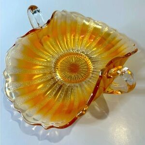 Vintage Fenton Stippled Rays Marigold Carnival Glass Bon Bon Bowl Handles